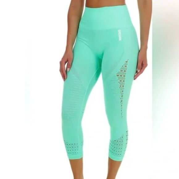 Gymshark Bright Mint Energy Seamless Cutout Cropped Leggings - Picture 1 of 8
